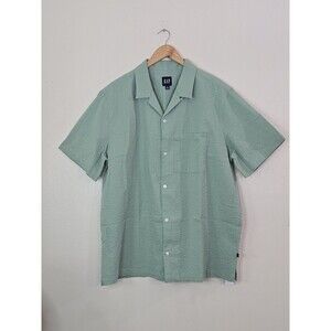 Gap Camp Collar Shirt Granite Green Seersucker Cotton Short Sleeve Mens XL NWT